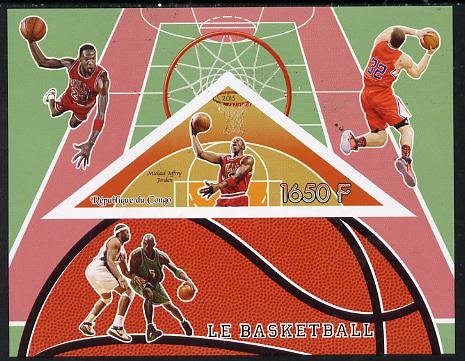 Congo 2015 Basketball imperf deluxe sheet containing one triangular value unmounted mint, stamps on sport, stamps on basketball, stamps on shaped, stamps on triangulars, stamps on triangles