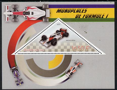 Congo 2015 Formula 1 Cars perf deluxe sheet containing one triangular value unmounted mint, stamps on cars, stamps on racing cars, stamps on  f1 , stamps on formula 1, stamps on ferrari, stamps on shaped, stamps on triangulars, stamps on triangles