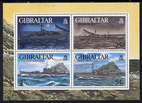 Gibraltar 1996 Warships of Second World War #4 perf m/sheet containing set of 4 unmounted mint, SG MS 779, stamps on ships, stamps on ww2, stamps on , stamps on  ww2 , stamps on 