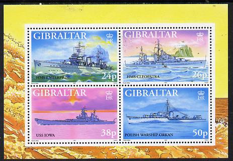 Gibraltar 1997 Warships of Second World War #5 perf m/sheet containing set of 4 unmounted mint, SG MS 809, stamps on ships, stamps on ww2, stamps on , stamps on  ww2 , stamps on 