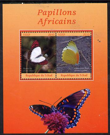 Chad 2015 African Butterflies #3 (orange background) imperf sheetlet containing 2 values unmounted mint. Note this item is privately produced and is offered purely on its thematic appeal. . , stamps on , stamps on  stamps on butterflies