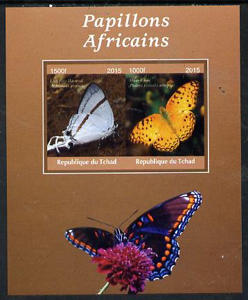 Chad 2015 African Butterflies #4 (brown background) imperf sheetlet containing 2 values unmounted mint. Note this item is privately produced and is offered purely on its ..., stamps on butterflies