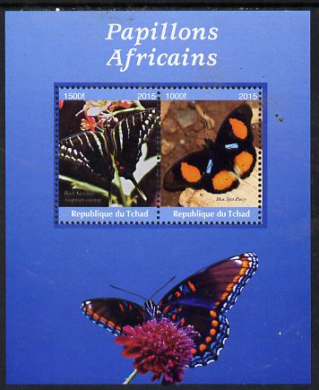 Chad 2015 African Butterflies #5 (blue background) perf sheetlet containing 2 values unmounted mint. Note this item is privately produced and is offered purely on its the..., stamps on butterflies