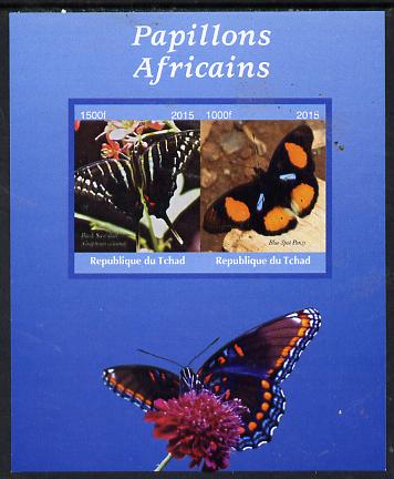 Chad 2015 African Butterflies #5 (blue background) imperf sheetlet containing 2 values unmounted mint. Note this item is privately produced and is offered purely on its thematic appeal. . , stamps on , stamps on  stamps on butterflies