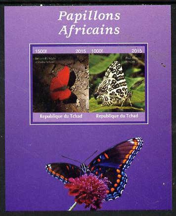 Chad 2015 African Butterflies #6 (purple background) imperf sheetlet containing 2 values unmounted mint. Note this item is privately produced and is offered purely on its..., stamps on butterflies