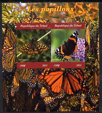 Chad 2015 Butterflies #2 imperf sheetlet containing 2 values unmounted mint. Note this item is privately produced and is offered purely on its thematic appeal. . , stamps on , stamps on  stamps on butterflies