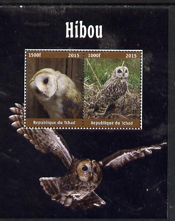 Chad 2015 Owls #1 perf sheetlet containing 2 values unmounted mint. Note this item is privately produced and is offered purely on its thematic appeal. . , stamps on birds, stamps on owls, stamps on birds of prey