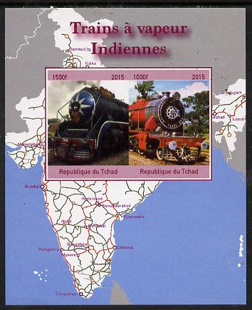 Chad 2015 Steam Locos of India imperf sheetlet containing 2 values unmounted mint. Note this item is privately produced and is offered purely on its thematic appeal. . , stamps on railways, stamps on maps