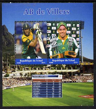 Chad 2015 AB de Villers (cricketer) perf sheetlet containing 2 values unmounted mint. Note this item is privately produced and is offered purely on its thematic appeal. . , stamps on , stamps on  stamps on personalities, stamps on  stamps on cricket