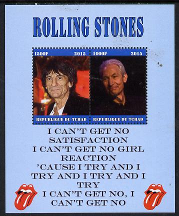Chad 2015 The Rolling Stones #2 perf sheetlet containing 2 values unmounted mint. Note this item is privately produced and is offered purely on its thematic appeal. . , stamps on personalities, stamps on music, stamps on pops, stamps on rock, stamps on stones