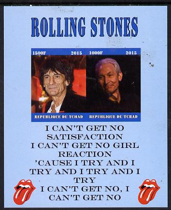 Chad 2015 The Rolling Stones #2 imperf sheetlet containing 2 values unmounted mint. Note this item is privately produced and is offered purely on its thematic appeal. . , stamps on , stamps on  stamps on personalities, stamps on  stamps on music, stamps on  stamps on pops, stamps on  stamps on rock, stamps on  stamps on stones