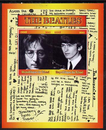 Chad 2015 The Beatles #2 imperf sheetlet containing 2 values unmounted mint. Note this item is privately produced and is offered purely on its thematic appeal. . , stamps on , stamps on  stamps on personalities, stamps on  stamps on music, stamps on  stamps on pops, stamps on  stamps on rock, stamps on  stamps on beatles