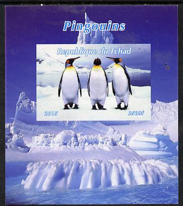 Chad 2015 Penguins imperf deluxe sheet unmounted mint. Note this item is privately produced and is offered purely on its thematic appeal. . , stamps on birds, stamps on penguins