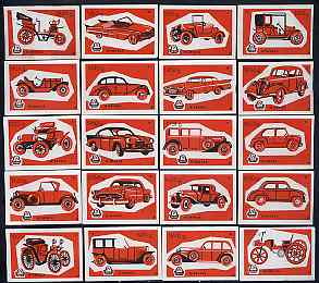 Match Box Labels - complete set of 20 Cars (red on white) superb unused condition (Yugoslavian Drava series), stamps on cars