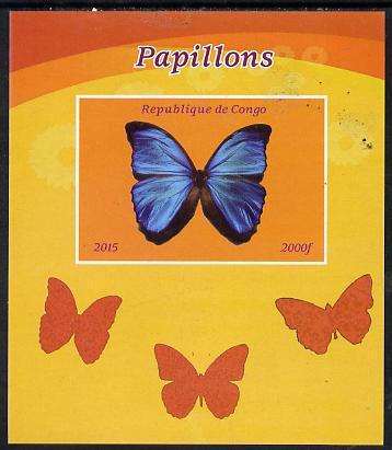 Congo 2015 Butterflies #1 imperf deluxe sheet unmounted mint. Note this item is privately produced and is offered purely on its thematic appeal, stamps on , stamps on  stamps on butterflies