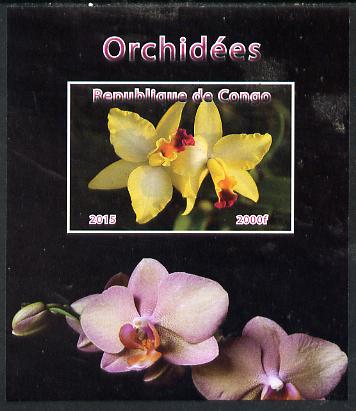 Congo 2015 Orchids #2 imperf deluxe sheet unmounted mint. Note this item is privately produced and is offered purely on its thematic appeal, stamps on , stamps on  stamps on flowers, stamps on  stamps on orchids