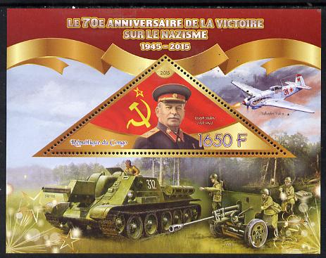 Congo 2015 70th Anniversary of Victory over the Nazis - Joseph Stalin perf deluxe sheet containing one triangular value unmounted mint, stamps on , stamps on  stamps on personalities, stamps on  stamps on  ww2 , stamps on  stamps on stalin, stamps on  stamps on aviation, stamps on  stamps on militaria, stamps on  stamps on shaped, stamps on  stamps on triangulars, stamps on  stamps on triangle  , stamps on  stamps on dictators.