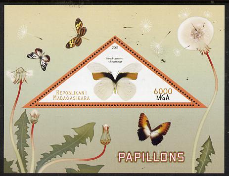 Madagascar 2015 Butterflies #1 perf deluxe sheet containing one triangular value unmounted mint, stamps on , stamps on  stamps on shaped, stamps on  stamps on triangular, stamps on  stamps on butterflies.