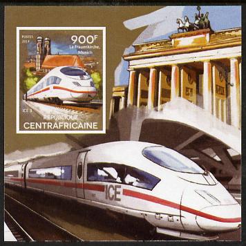 Central African Republic 2015 High Speed Trains #1 imperf deluxe sheet unmounted mint. Note this item is privately produced and is offered purely on its thematic appeal, stamps on railways