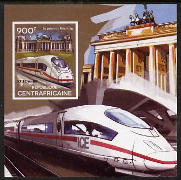 Central African Republic 2015 High Speed Trains #2 imperf deluxe sheet unmounted mint. Note this item is privately produced and is offered purely on its thematic appeal, stamps on , stamps on  stamps on railways