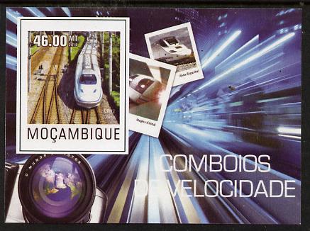 Mozambique 2015 High Speed Trains #1 imperf deluxe sheet unmounted mint. Note this item is privately produced and is offered purely on its thematic appeal, stamps on , stamps on  stamps on railways