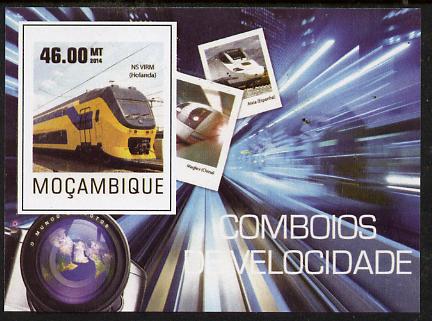 Mozambique 2015 High Speed Trains #2vimperf deluxe sheet unmounted mint. Note this item is privately produced and is offered purely on its thematic appeal, stamps on , stamps on  stamps on railways