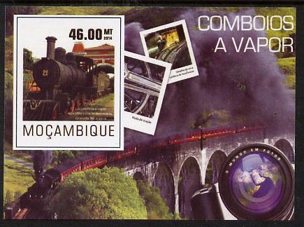 Mozambique 2015 Steam Trains #1 imperf deluxe sheet unmounted mint. Note this item is privately produced and is offered purely on its thematic appeal, stamps on , stamps on  stamps on railways