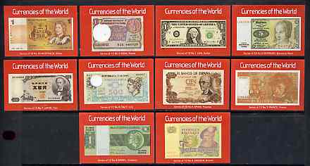 Match Box Labels - complete set of 10 Currencies of the World, superb unused condition (Cornish Match Co), stamps on , stamps on  stamps on currencies       coins