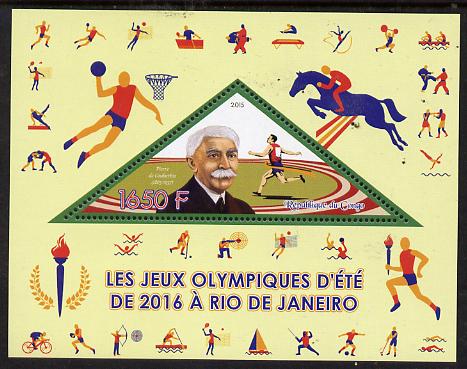 Congo 2015 Rio Olympic Games perf deluxe sheet containing one triangular value unmounted mint, stamps on , stamps on  stamps on olympics, stamps on  stamps on horses, stamps on  stamps on basketball, stamps on  stamps on shaped, stamps on  stamps on triangular