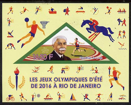 Congo 2015 Rio Olympic Games imperf deluxe sheet containing one triangular value unmounted mint, stamps on , stamps on  stamps on olympics, stamps on  stamps on horses, stamps on  stamps on basketball, stamps on  stamps on shaped, stamps on  stamps on triangular