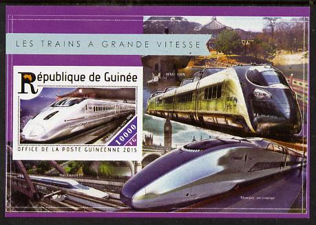 Guinea - Conakry 2015  High Speed Trains #8 imperf deluxe m/sheet unmounted mint. Note this item is privately produced and is offered purely on its thematic appeal, stamps on , stamps on  stamps on railways