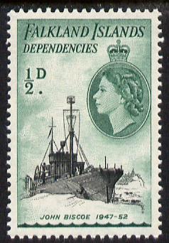 Falkland Islands Dependencies 1954-62 Ships 1/2d John Biscoe the scarce De La Rue printing unmounted mint, SG G26a, stamps on , stamps on  stamps on ships