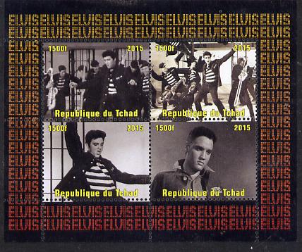 Chad 2015 Elvis Presley #2 perf sheetlet containing 4 values unmounted mint. Note this item is privately produced and is offered purely on its thematic appeal. . , stamps on personalities, stamps on elvis, stamps on music, stamps on films, stamps on cinema, stamps on movies, stamps on pops, stamps on rock