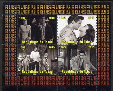 Chad 2015 Elvis Presley #3 perf sheetlet containing 4 values unmounted mint. Note this item is privately produced and is offered purely on its thematic appeal. . , stamps on personalities, stamps on elvis, stamps on music, stamps on films, stamps on cinema, stamps on movies, stamps on pops, stamps on rock