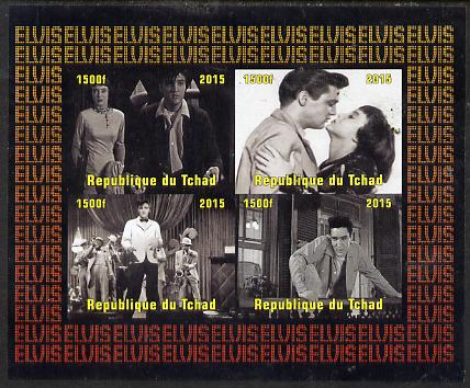 Chad 2015 Elvis Presley #3 imperf sheetlet containing 4 values unmounted mint. Note this item is privately produced and is offered purely on its thematic appeal. . , stamps on personalities, stamps on elvis, stamps on music, stamps on films, stamps on cinema, stamps on movies, stamps on pops, stamps on rock
