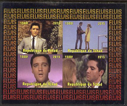 Chad 2015 Elvis Presley #4 imperf sheetlet containing 4 values unmounted mint. Note this item is privately produced and is offered purely on its thematic appeal. . , stamps on personalities, stamps on elvis, stamps on music, stamps on films, stamps on cinema, stamps on movies, stamps on pops, stamps on rock