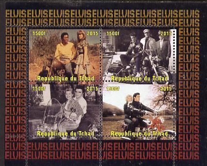 Chad 2015 Elvis Presley #6 perf sheetlet containing 4 values unmounted mint. Note this item is privately produced and is offered purely on its thematic appeal. . , stamps on , stamps on  stamps on personalities, stamps on  stamps on elvis, stamps on  stamps on music, stamps on  stamps on films, stamps on  stamps on cinema, stamps on  stamps on movies, stamps on  stamps on pops, stamps on  stamps on rock.motorbikes