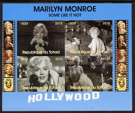 Chad 2015 Marilyn Monroe - Some Like it Hot imperf sheetlet containing 4 values unmounted mint. Note this item is privately produced and is offered purely on its thematic appeal. . , stamps on personalities, stamps on films, stamps on cinema, stamps on movies, stamps on music, stamps on marilyn, stamps on monroe