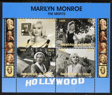 Chad 2015 Marilyn Monroe - The Misfits perf sheetlet containing 4 values unmounted mint. Note this item is privately produced and is offered purely on its thematic appeal. . , stamps on , stamps on  stamps on personalities, stamps on  stamps on films, stamps on  stamps on cinema, stamps on  stamps on movies, stamps on  stamps on music, stamps on  stamps on marilyn, stamps on  stamps on monroe