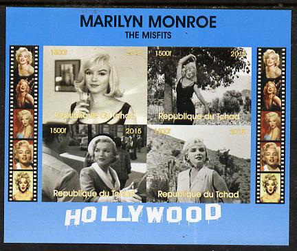 Chad 2015 Marilyn Monroe - The Misfits imperf sheetlet containing 4 values unmounted mint. Note this item is privately produced and is offered purely on its thematic appeal. . , stamps on , stamps on  stamps on personalities, stamps on  stamps on films, stamps on  stamps on cinema, stamps on  stamps on movies, stamps on  stamps on music, stamps on  stamps on marilyn, stamps on  stamps on monroe