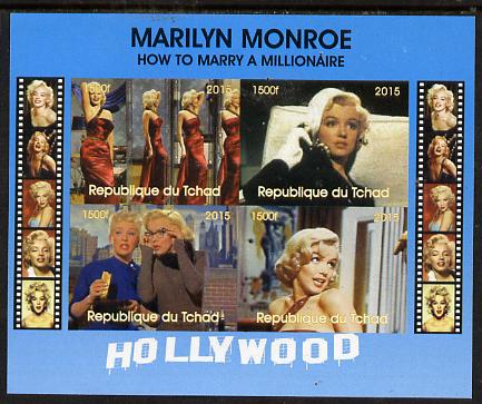 Chad 2015 Marilyn Monroe - How to Marry a Millionaire imperf sheetlet containing 4 values unmounted mint. Note this item is privately produced and is offered purely on its thematic appeal. . , stamps on personalities, stamps on films, stamps on cinema, stamps on movies, stamps on music, stamps on marilyn, stamps on monroe