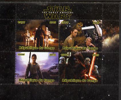 Congo 2015 Star Wars - The Force Awakens #1 perf sheetlet containing 4 values unmounted mint. Note this item is privately produced and is offered purely on its thematic appeal, it has no postal validity, stamps on , stamps on  stamps on films, stamps on  stamps on cinema, stamps on  stamps on movies, stamps on  stamps on  tv , stamps on  stamps on sci-fi, stamps on  stamps on 