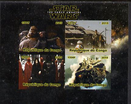 Congo 2015 Star Wars - The Force Awakens #2 imperf sheetlet containing 4 values unmounted mint. Note this item is privately produced and is offered purely on its thematic appeal, stamps on films, stamps on cinema, stamps on movies, stamps on  tv , stamps on sci-fi, stamps on 