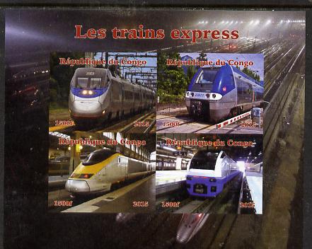 Congo 2015 High Speed Trains imperf sheetlet containing 4 values unmounted mint. Note this item is privately produced and is offered purely on its thematic appeal, stamps on railways