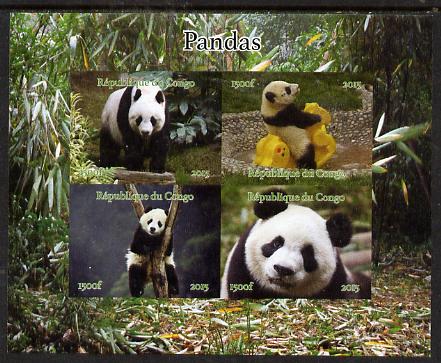 Congo 2015 Pandas imperf sheetlet containing 4 values unmounted mint. Note this item is privately produced and is offered purely on its thematic appeal, stamps on animals, stamps on bears.pandas