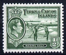 Turks & Caicos Islands 1938 KG6 Raking Salt 1/2d deep green unmounted mint, SG 195a*, stamps on salt, stamps on herbs, stamps on spices, stamps on food, stamps on , stamps on  kg6 , stamps on , stamps on minerals