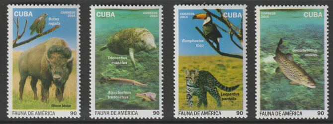 Cuba 2016 American Fauna perf set of 4 unmounted mint, stamps on nature, stamps on manatee, stamps on fish, stamps on trout, stamps on bison, stamps on toucan