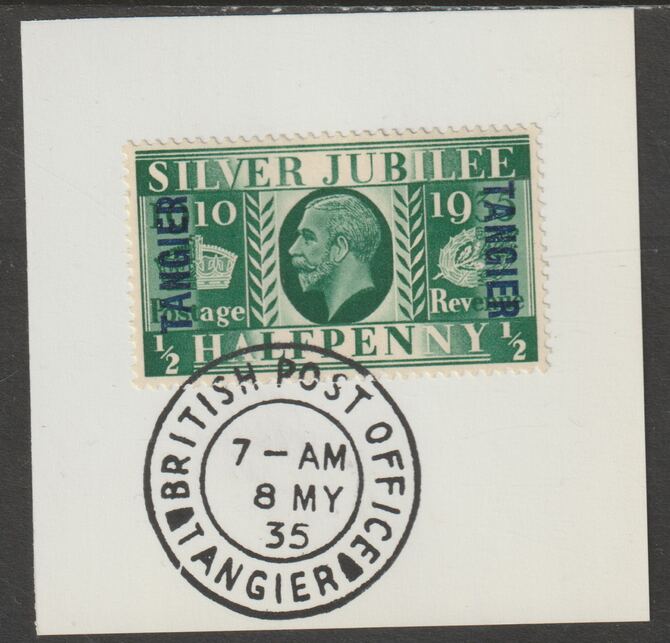 Morocco Agencies - Tangier 1935 KG5 Silver Jubilee 1/2d on piece with full strike of Madame Joseph forged postmark type 84, stamps on , stamps on  stamps on , stamps on  stamps on  kg6 , stamps on  stamps on forgery, stamps on  stamps on silver jubilee