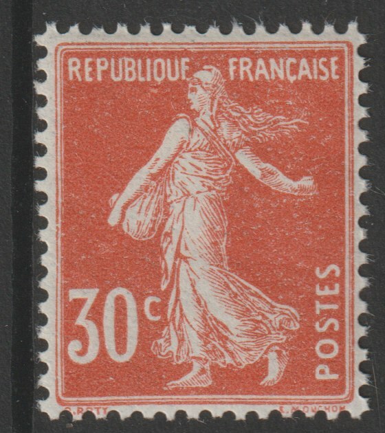 France 1907 Sower 30c orange unmounted nint SG 343 or 365, stamps on farming, stamps on agriculture