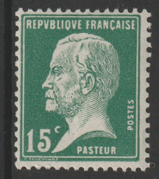 France 1924 Louis Pasteur 15c green unmounted mint, SG 396a, stamps on personalities, stamps on science, stamps on medical, stamps on wine, stamps on alcohol